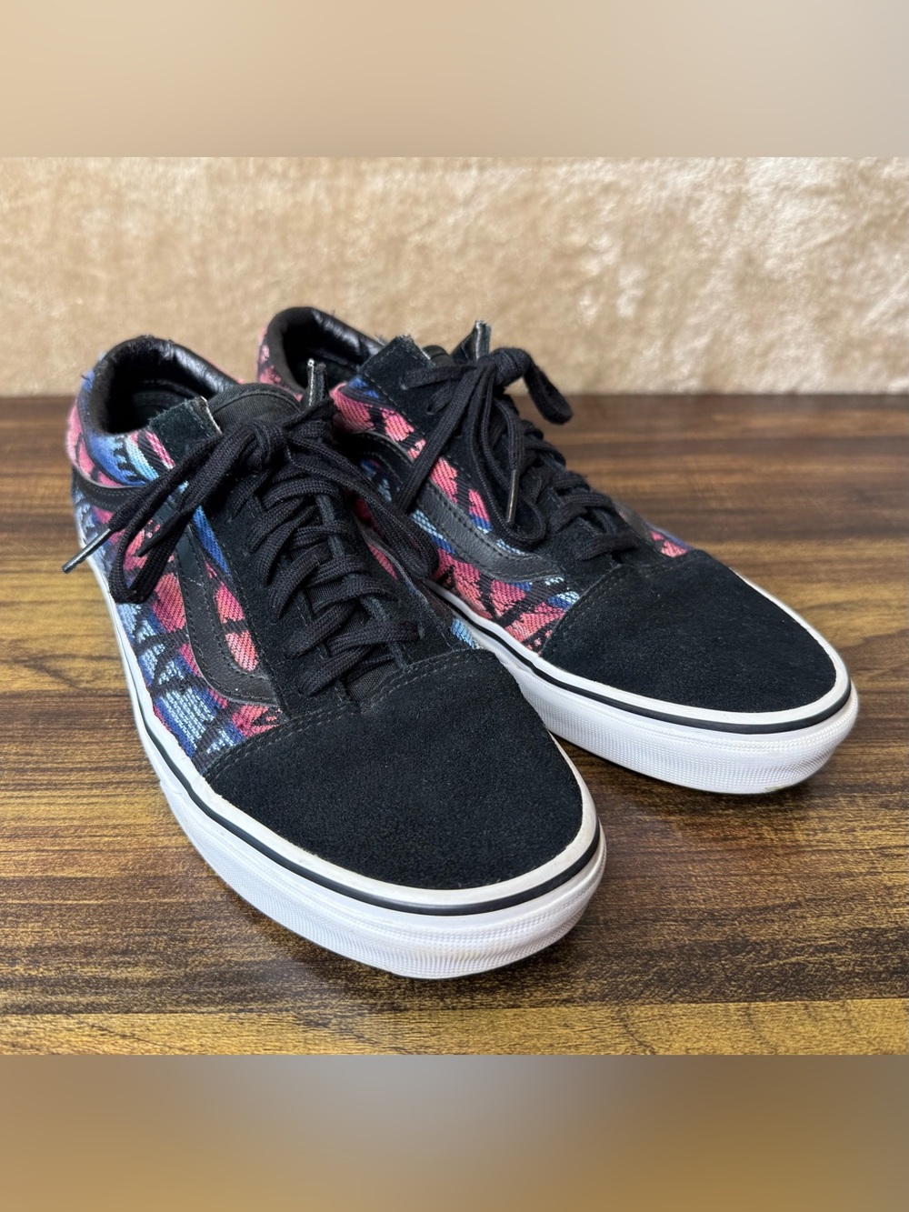 VANS Old Skool Moroccan Geo Shoes Womens 9.5 Black Suede Southwest Tribal Native